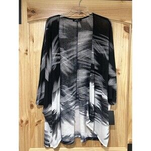 Yushi Open Front Women’s Cardigan Light Weight Black White NWT Large Abstract